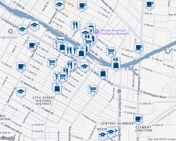 map of restaurants, bars, coffee shops, grocery stores, and more near 1357 Walnut Street in Los Angeles