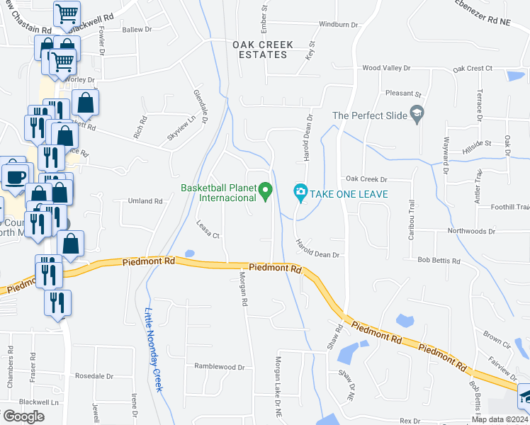 map of restaurants, bars, coffee shops, grocery stores, and more near 2945 Rio Montana Drive in Marietta