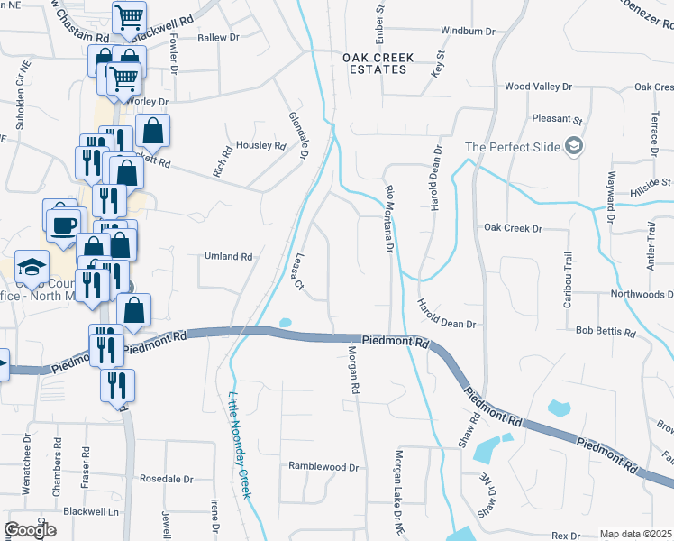 map of restaurants, bars, coffee shops, grocery stores, and more near 2960 Dara Drive in Marietta