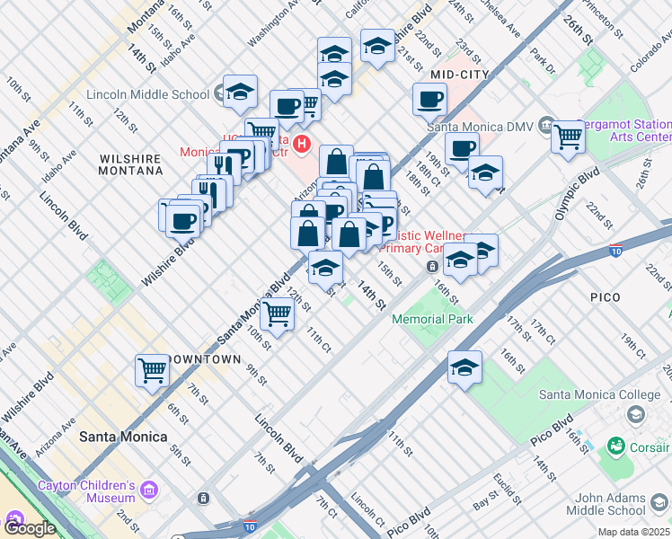 map of restaurants, bars, coffee shops, grocery stores, and more near 1438 14th Street in Santa Monica