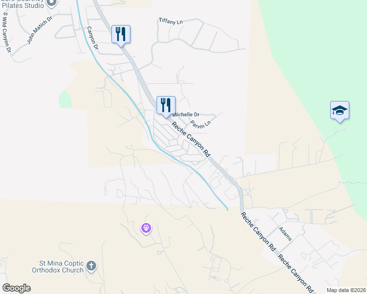 map of restaurants, bars, coffee shops, grocery stores, and more near 2751 Reche Canyon Road in Colton
