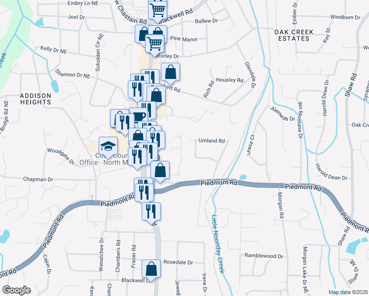 map of restaurants, bars, coffee shops, grocery stores, and more near 2846 Colleton Drive in Marietta