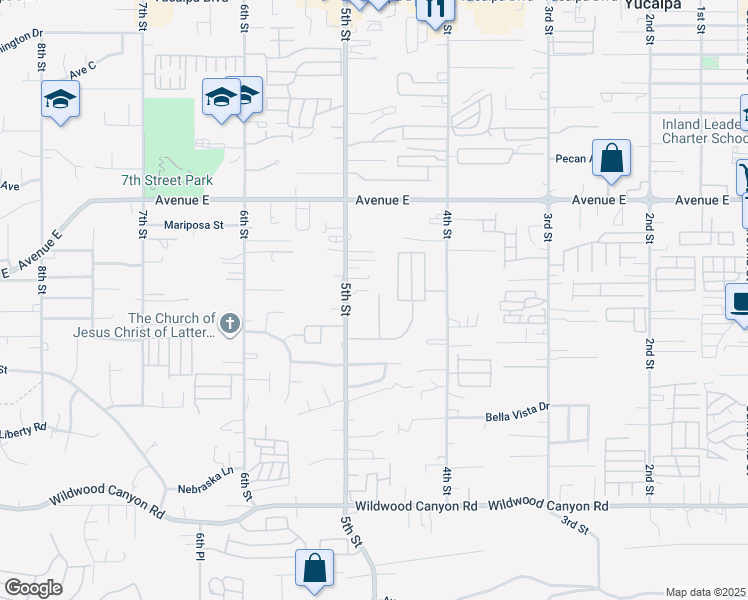 map of restaurants, bars, coffee shops, grocery stores, and more near 12694 Valley View Street in Yucaipa