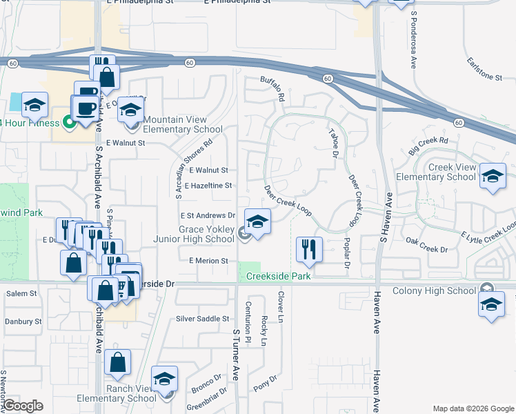 map of restaurants, bars, coffee shops, grocery stores, and more near 2766 Rippling Brook Place in Ontario