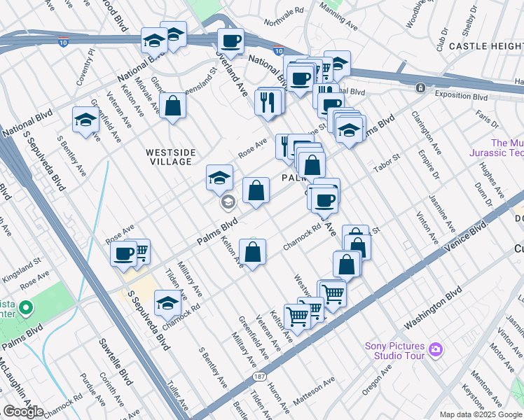 map of restaurants, bars, coffee shops, grocery stores, and more near in Los Angeles