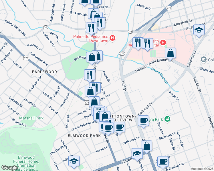 map of restaurants, bars, coffee shops, grocery stores, and more near 1414 Anthony Avenue in Columbia