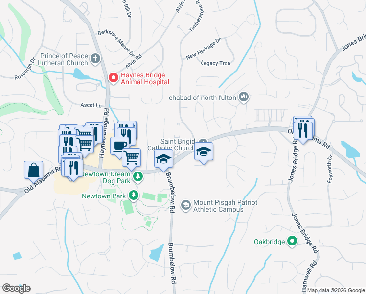 map of restaurants, bars, coffee shops, grocery stores, and more near 10074 Inisfree Drive in Johns Creek