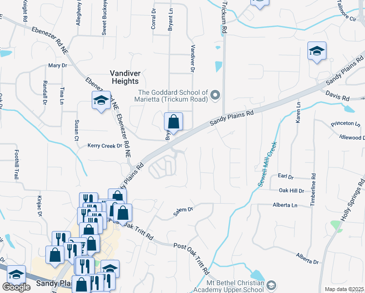 map of restaurants, bars, coffee shops, grocery stores, and more near 2263 Seatton Court in Marietta