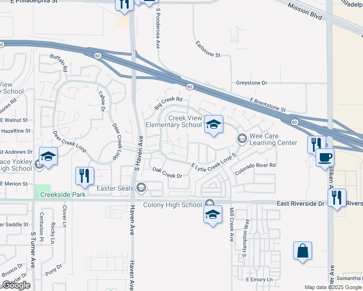 map of restaurants, bars, coffee shops, grocery stores, and more near 2745 Bear Creek Place in Ontario