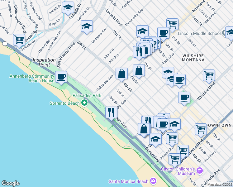 map of restaurants, bars, coffee shops, grocery stores, and more near 820 3rd Street in Santa Monica