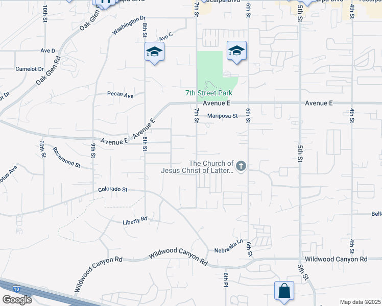 map of restaurants, bars, coffee shops, grocery stores, and more near 12690 7th Street in Yucaipa