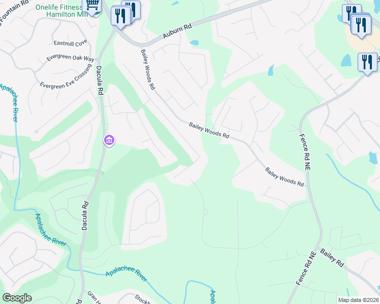 map of restaurants, bars, coffee shops, grocery stores, and more near 792 Pathview Court in Dacula