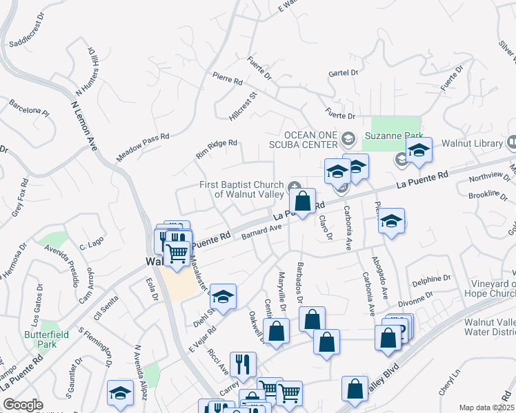 map of restaurants, bars, coffee shops, grocery stores, and more near 20333 North Big Creek Lane in Walnut