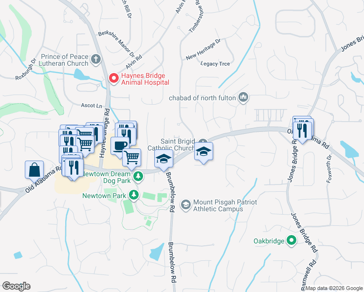 map of restaurants, bars, coffee shops, grocery stores, and more near 10074 Inisfree Drive in Johns Creek