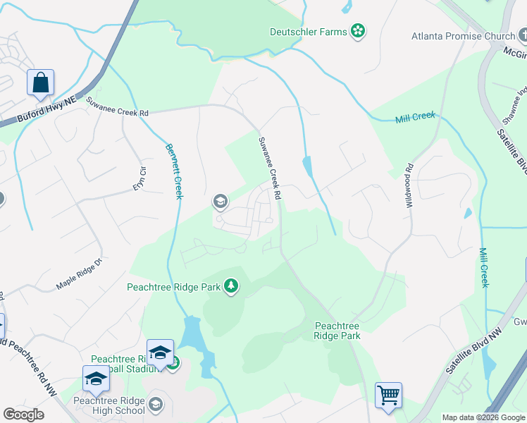 map of restaurants, bars, coffee shops, grocery stores, and more near 3233 Suwanee Creek Road in Suwanee