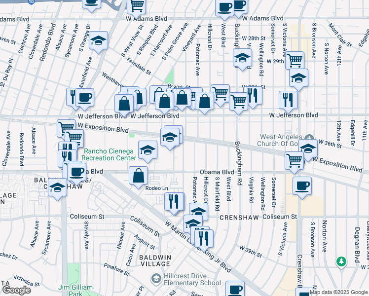 map of restaurants, bars, coffee shops, grocery stores, and more near 3527 Chesapeake Avenue in Los Angeles