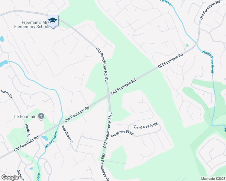 map of restaurants, bars, coffee shops, grocery stores, and more near 2335 Old Fountain Road in Lawrenceville