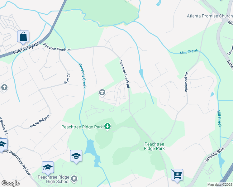map of restaurants, bars, coffee shops, grocery stores, and more near 1589 Bennett Creek Overlook in Suwanee