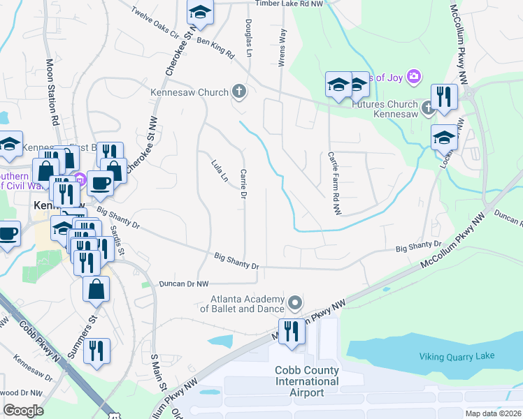 map of restaurants, bars, coffee shops, grocery stores, and more near 1621 Clifton Downs Court in Kennesaw