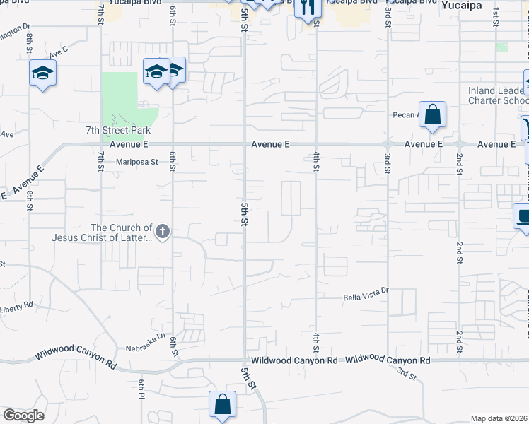 map of restaurants, bars, coffee shops, grocery stores, and more near 12698 Valley View Street in Yucaipa