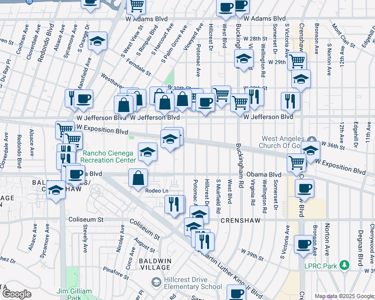 map of restaurants, bars, coffee shops, grocery stores, and more near 3518 Chesapeake Avenue in Los Angeles