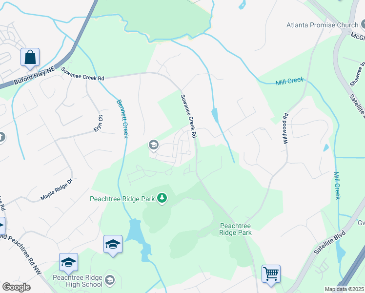 map of restaurants, bars, coffee shops, grocery stores, and more near 3260 Bennett Creek Lane in Johns Creek