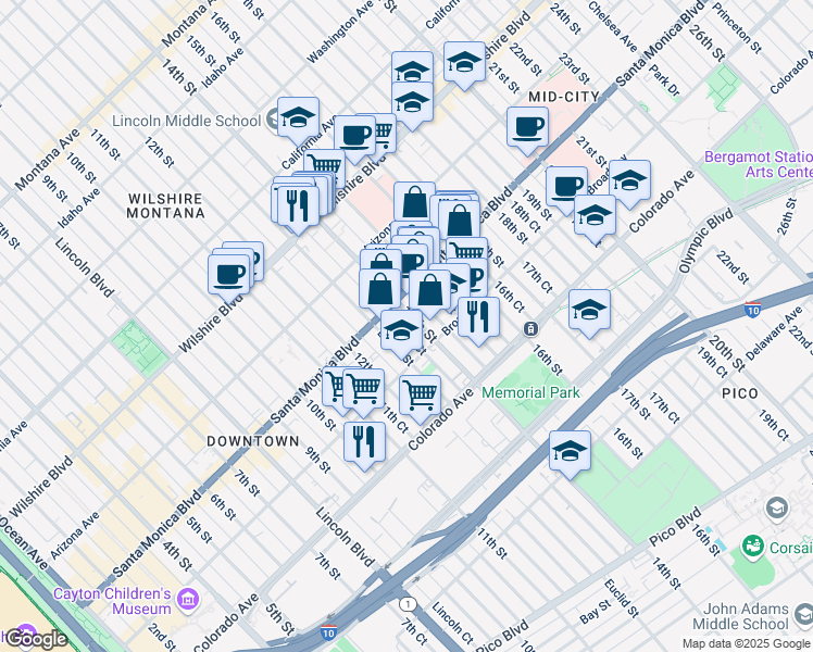 map of restaurants, bars, coffee shops, grocery stores, and more near 1428 14th Street in Santa Monica