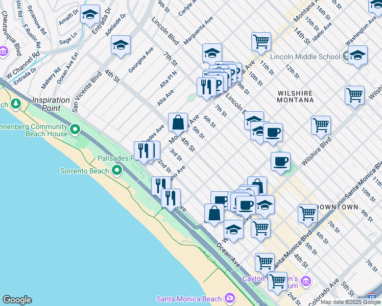 map of restaurants, bars, coffee shops, grocery stores, and more near 854 4th Street in Santa Monica