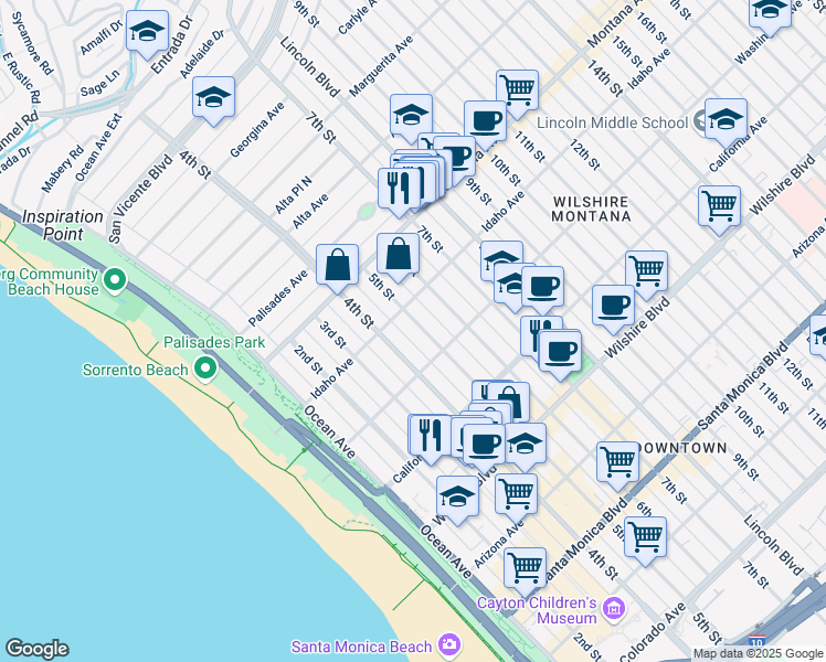 map of restaurants, bars, coffee shops, grocery stores, and more near 924 5th Street in Santa Monica