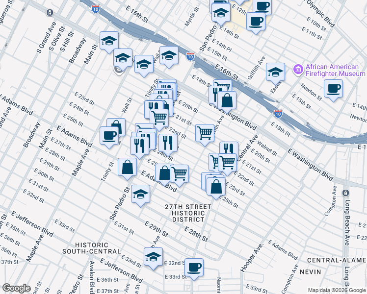map of restaurants, bars, coffee shops, grocery stores, and more near 929 West 23rd Street in Los Angeles