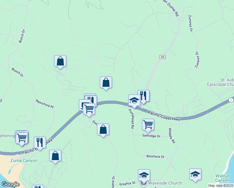 map of restaurants, bars, coffee shops, grocery stores, and more near 29051 1/2 Pacific Coast Highway in Malibu