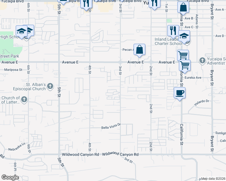 map of restaurants, bars, coffee shops, grocery stores, and more near 33575 #2 Yucaipa Boulevard in Yucaipa