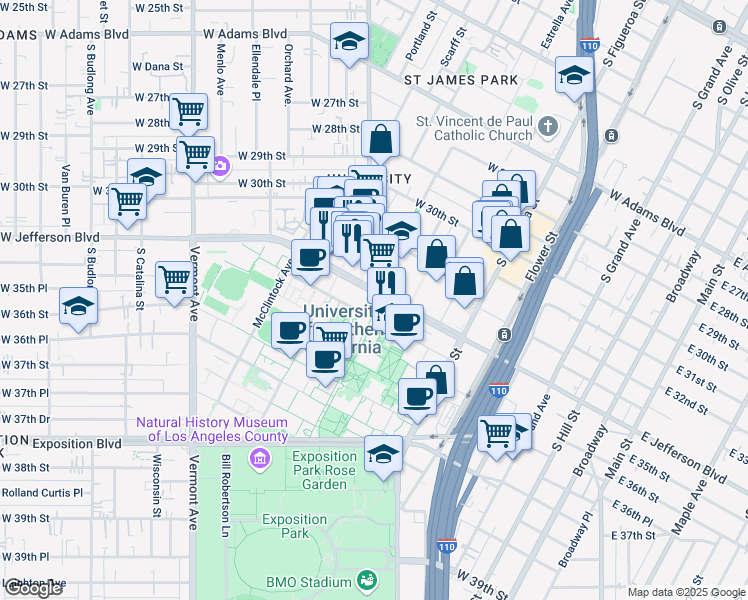 map of restaurants, bars, coffee shops, grocery stores, and more near in Los Angeles
