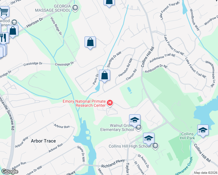 map of restaurants, bars, coffee shops, grocery stores, and more near 202 Clarion Road in Lawrenceville