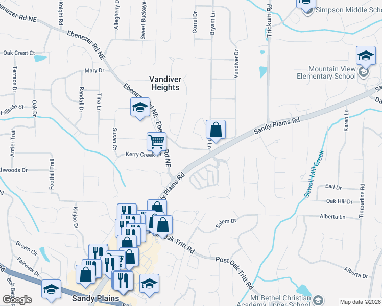 map of restaurants, bars, coffee shops, grocery stores, and more near 2200 Beaver Shop Road in Marietta