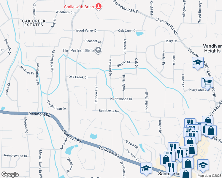 map of restaurants, bars, coffee shops, grocery stores, and more near 2965 Wayward Drive in Marietta