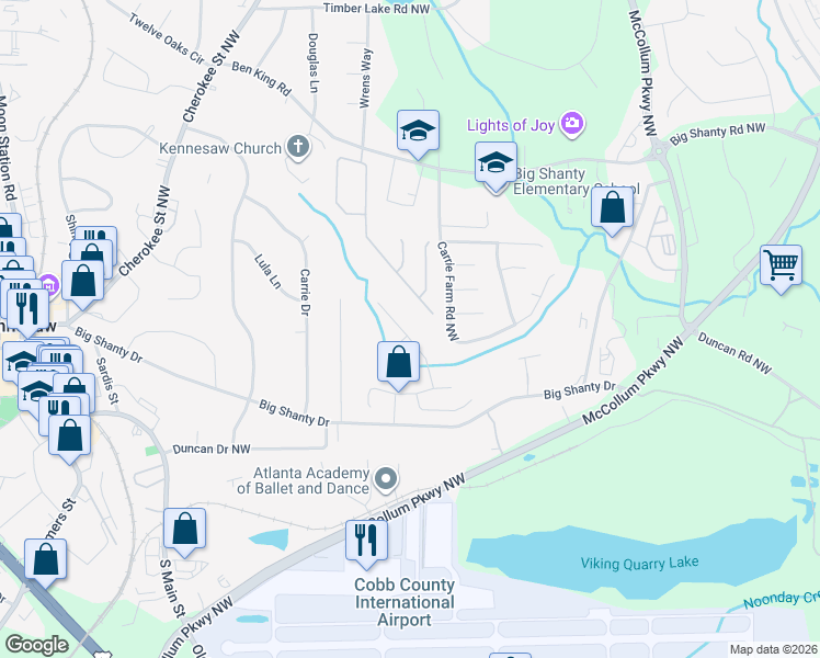 map of restaurants, bars, coffee shops, grocery stores, and more near 2810 Vintage Wood Way in Kennesaw