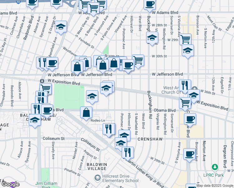 map of restaurants, bars, coffee shops, grocery stores, and more near 3527 Chesapeake Avenue in Los Angeles