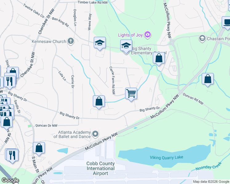 map of restaurants, bars, coffee shops, grocery stores, and more near 2971 Carrie Farm Road in Kennesaw