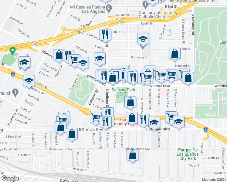 map of restaurants, bars, coffee shops, grocery stores, and more near 923 South Alma Avenue in Los Angeles