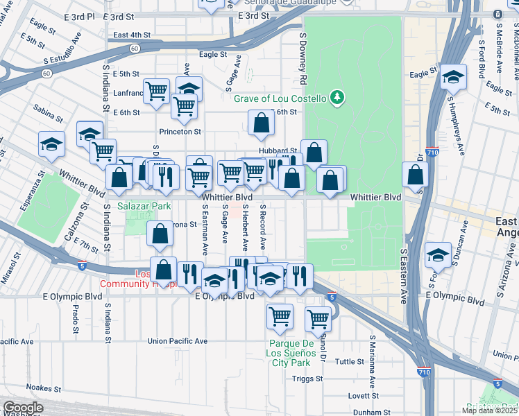 map of restaurants, bars, coffee shops, grocery stores, and more near 936 South Herbert Avenue in Los Angeles