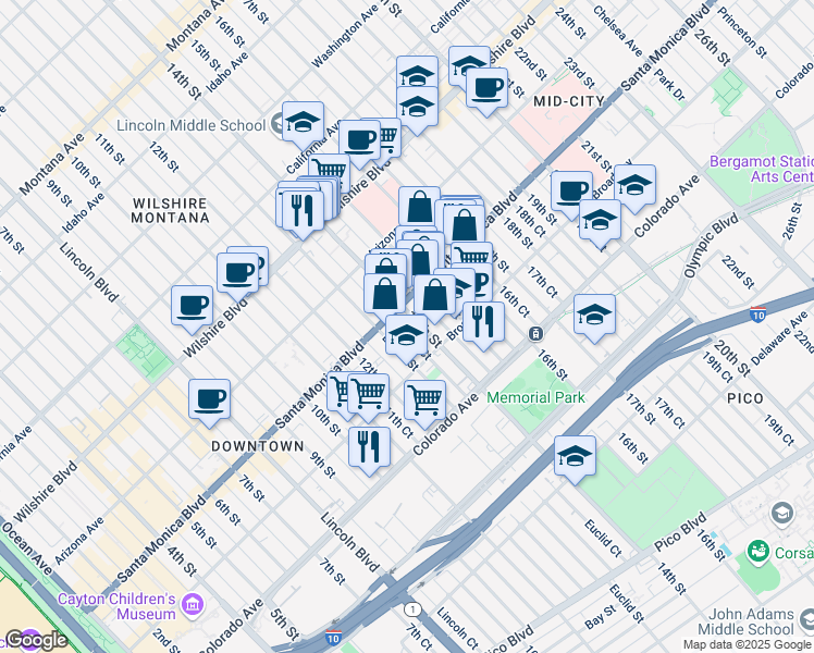 map of restaurants, bars, coffee shops, grocery stores, and more near 1438 14th Street in Santa Monica