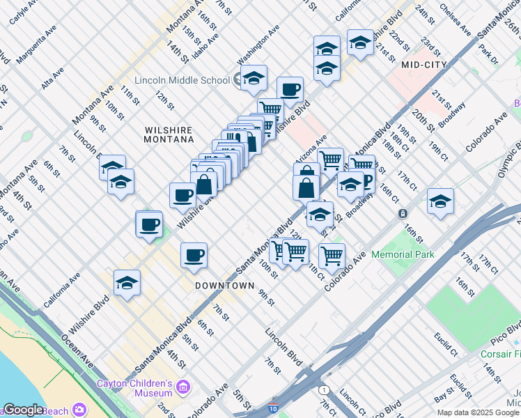 map of restaurants, bars, coffee shops, grocery stores, and more near 1315 11th Street in Santa Monica