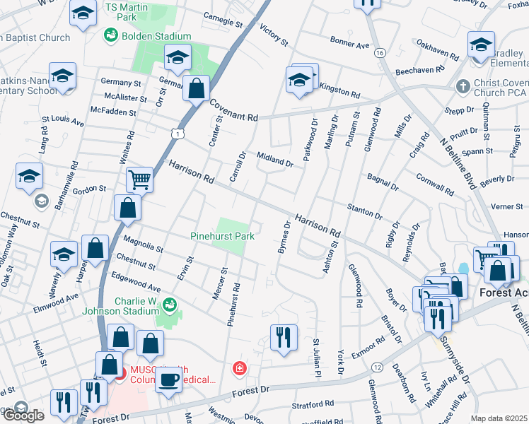 map of restaurants, bars, coffee shops, grocery stores, and more near 38 Delane Drive in Columbia