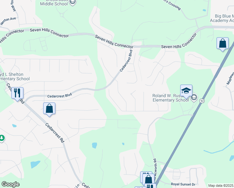 map of restaurants, bars, coffee shops, grocery stores, and more near 162 Parkcrest Lane in Dallas