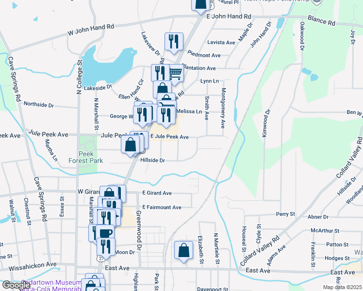 map of restaurants, bars, coffee shops, grocery stores, and more near 630 Parkwood Lane in Cedartown