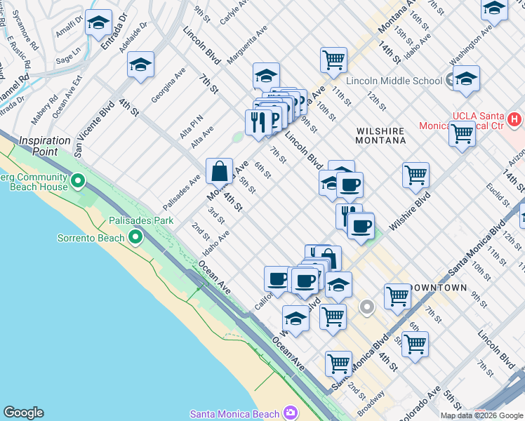 map of restaurants, bars, coffee shops, grocery stores, and more near 914 5th Street in Santa Monica