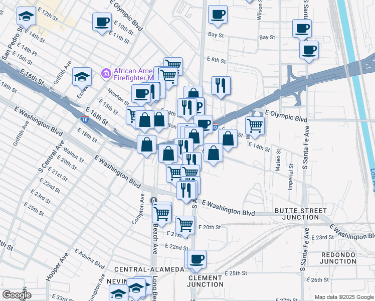 map of restaurants, bars, coffee shops, grocery stores, and more near 1832 East 16th Street in Los Angeles