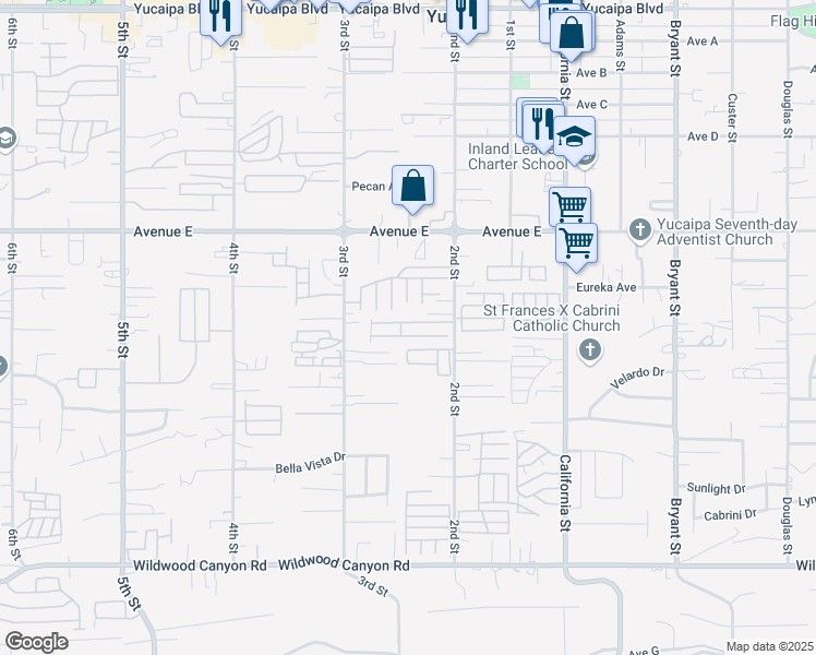 map of restaurants, bars, coffee shops, grocery stores, and more near 33575 #2 Yucaipa Boulevard in Yucaipa