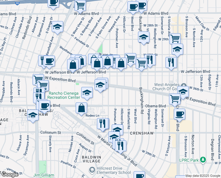 map of restaurants, bars, coffee shops, grocery stores, and more near 3527 Chesapeake Avenue in Los Angeles